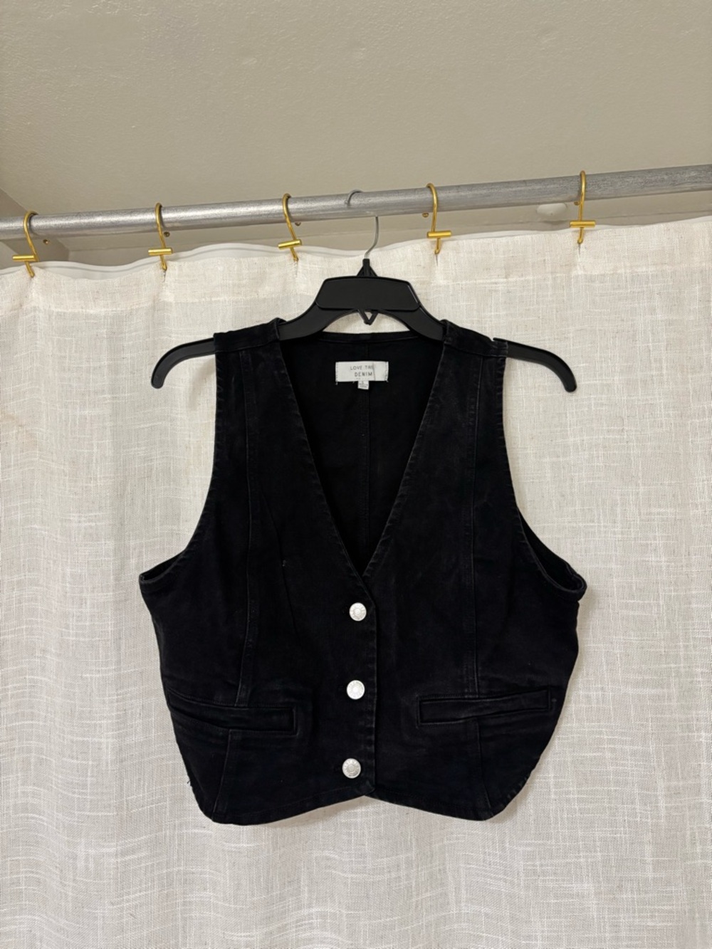 Love Tree Black Denim Vest with Button Front
